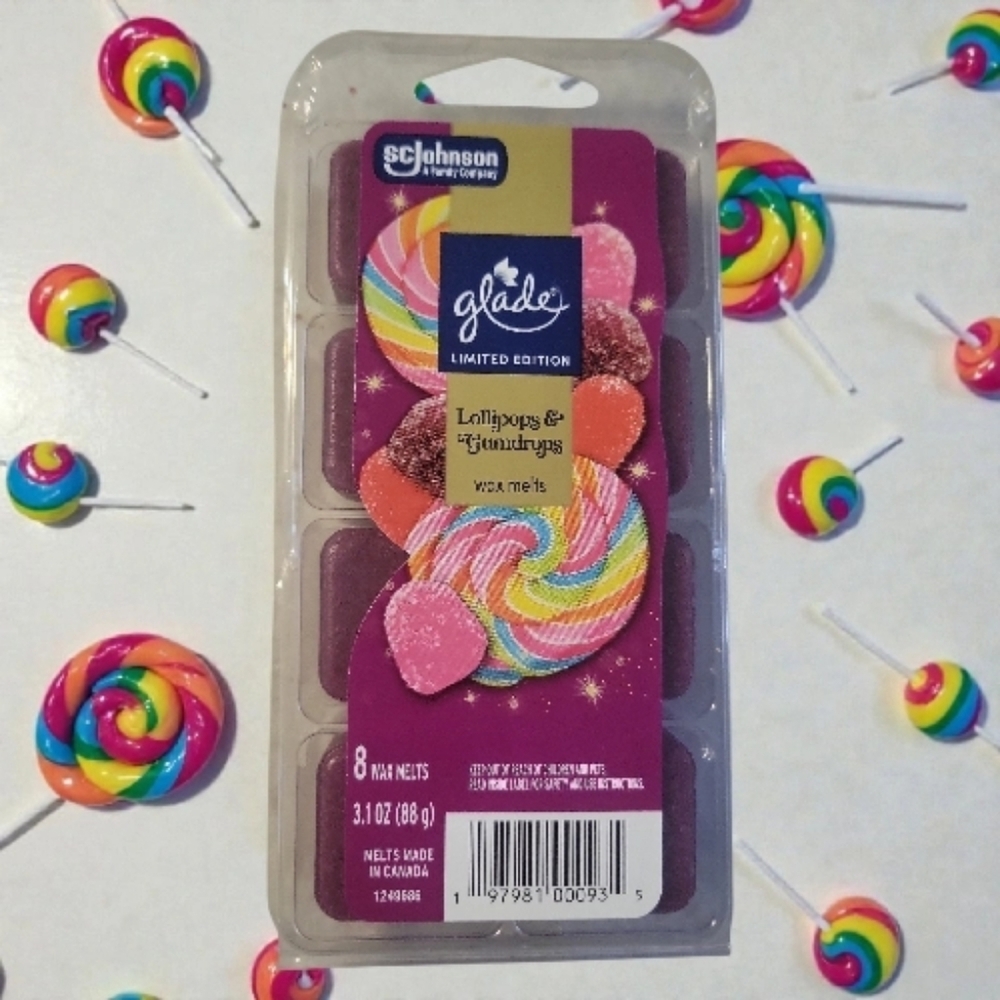 1 Glade Limited Ed. Lollipops & Gumdrops Scented Wax Melts 8 Ct (.4 Oz) Tarts